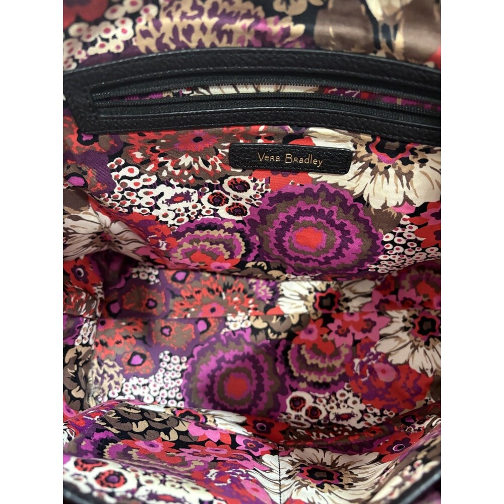 Vera Bradley Women's Tote Shoulder Bag Black Quilted Leather With Floral Pattern - Picture 2 of 12